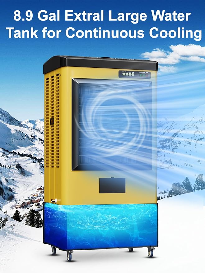 2700 CFM Swamp Cooler, 36IN Evaporative Air Cooler with 8.9 Gal Water Tank, 3 Speeds, 120°Oscillation, 3 Ice Packs, Outdoor