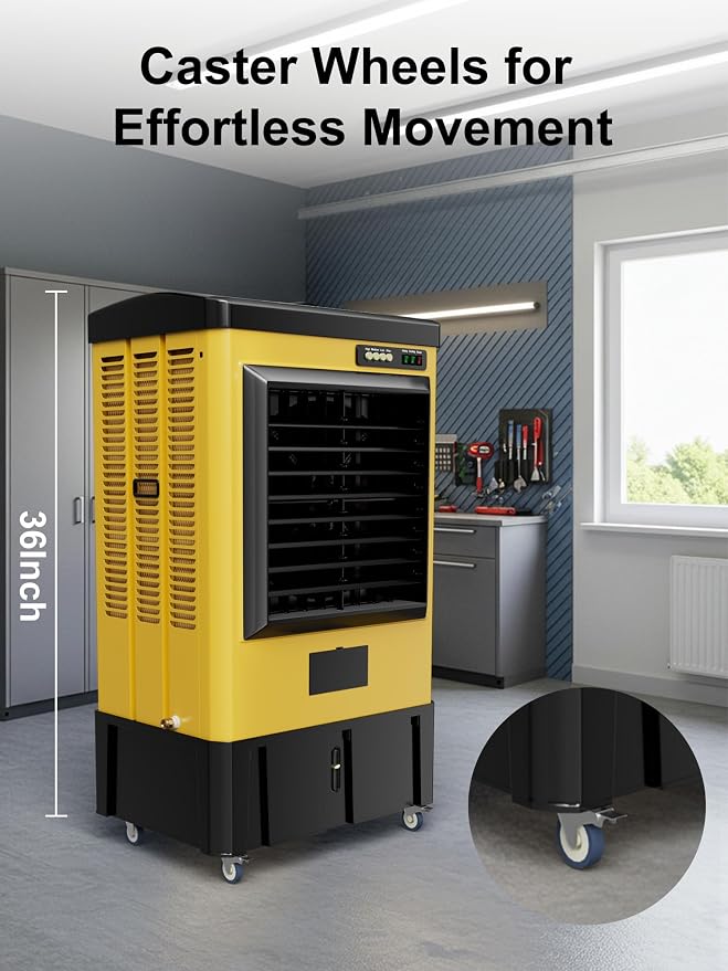 2700 CFM Swamp Cooler, 36IN Evaporative Air Cooler with 8.9 Gal Water Tank, 3 Speeds, 120°Oscillation, 3 Ice Packs, Outdoor