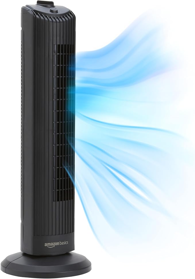 28" 60-Degree Oscillating Tower Fan with Powerful Airflow for Bedroom, Living Room, Office, 3 Speeds, Mechanical Control, Air