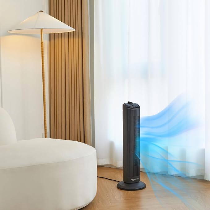 28" 60-Degree Oscillating Tower Fan with Powerful Airflow for Bedroom, Living Room, Office, 3 Speeds, Mechanical Control, Air