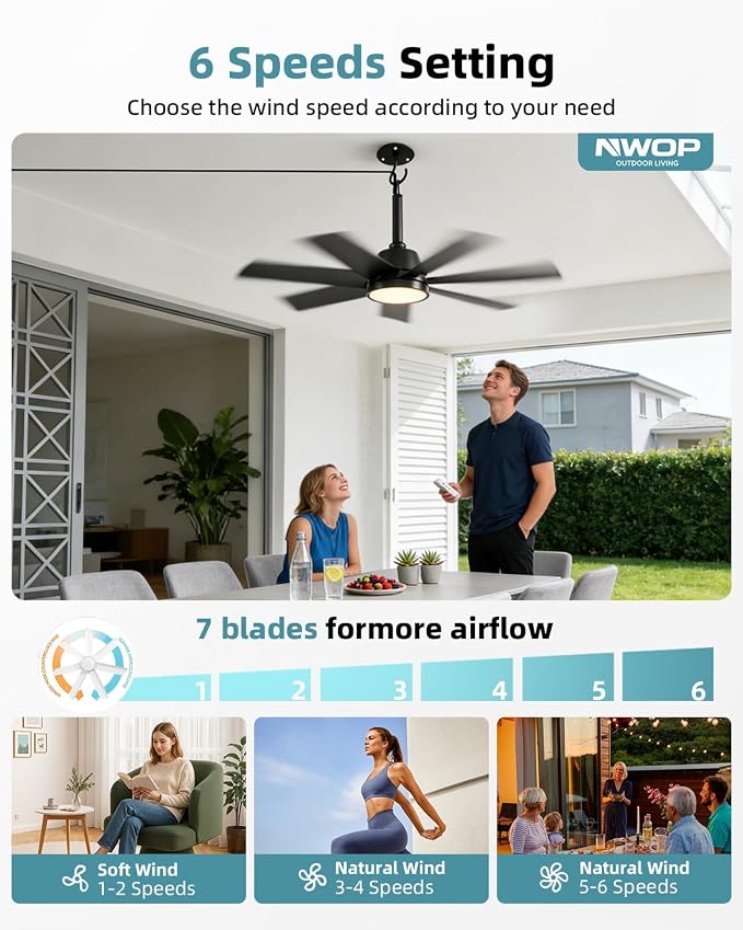 28 Inch Plug-In Outdoor Ceiling Fan with Lights and Remote, LED Gazebo Hanging Fan with Hook, 3CCT 3000K-6500K Dimmable