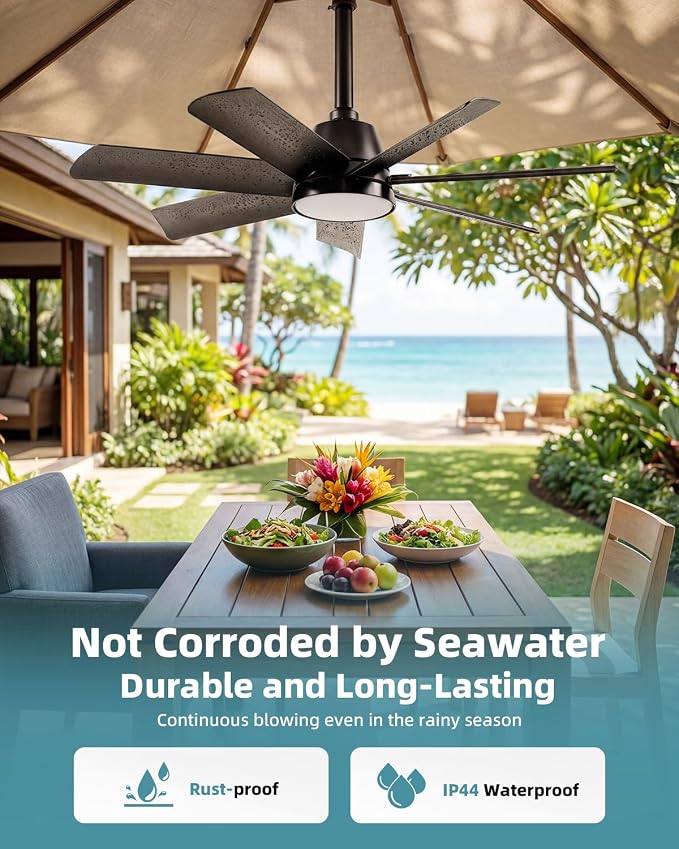 28 Inch Plug-In Outdoor Ceiling Fan with Lights and Remote, LED Gazebo Hanging Fan with Hook, 3CCT 3000K-6500K Dimmable