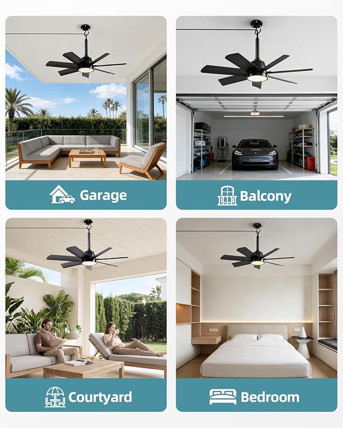 28 Inch Plug-In Outdoor Ceiling Fan with Lights and Remote, LED Gazebo Hanging Fan with Hook, 3CCT 3000K-6500K Dimmable
