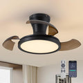 28 Inch Retractable Ceiling Fan with Light Remote Dimmable 6 Speed Reversible Small Light Ceiling Fixtures Modern Bladeless