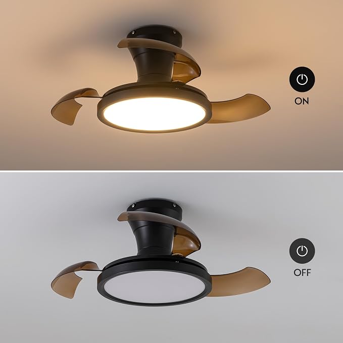 28 Inch Retractable Ceiling Fan with Light Remote Dimmable 6 Speed Reversible Small Light Ceiling Fixtures Modern Bladeless