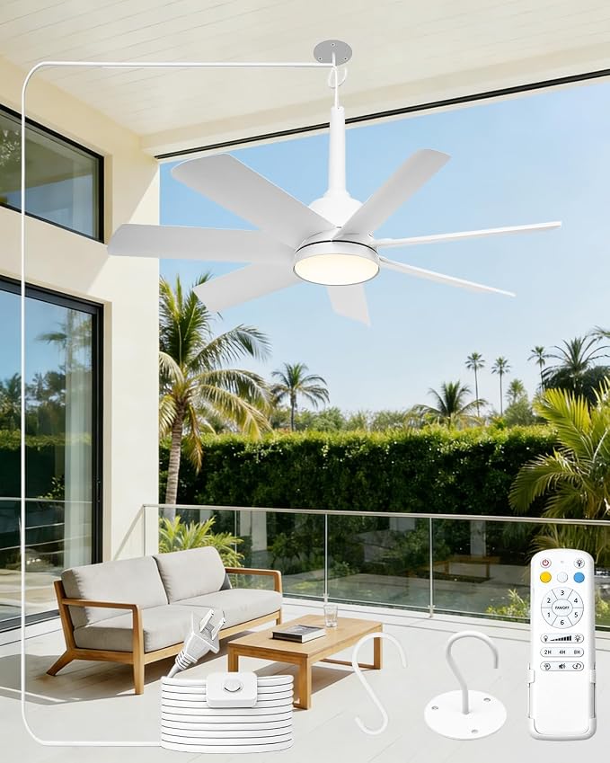 28'' Outdoor Ceiling Fans with Lights and Remote, LED Gazebo Hanging Fan with Hook, 3CCT 3000K-6500K Dimmable Gazebo Fan