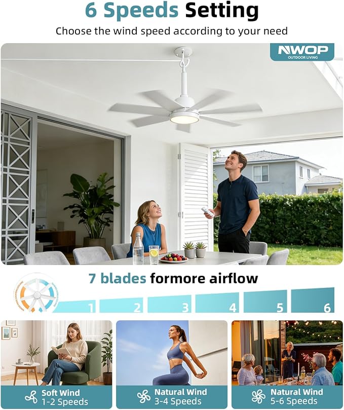 28'' Outdoor Ceiling Fans with Lights and Remote, LED Gazebo Hanging Fan with Hook, 3CCT 3000K-6500K Dimmable Gazebo Fan