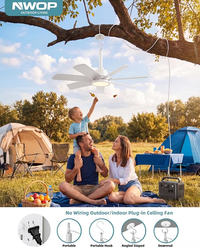 28'' Outdoor Ceiling Fans with Lights and Remote, LED Gazebo Hanging Fan with Hook, 3CCT 3000K-6500K Dimmable Gazebo Fan