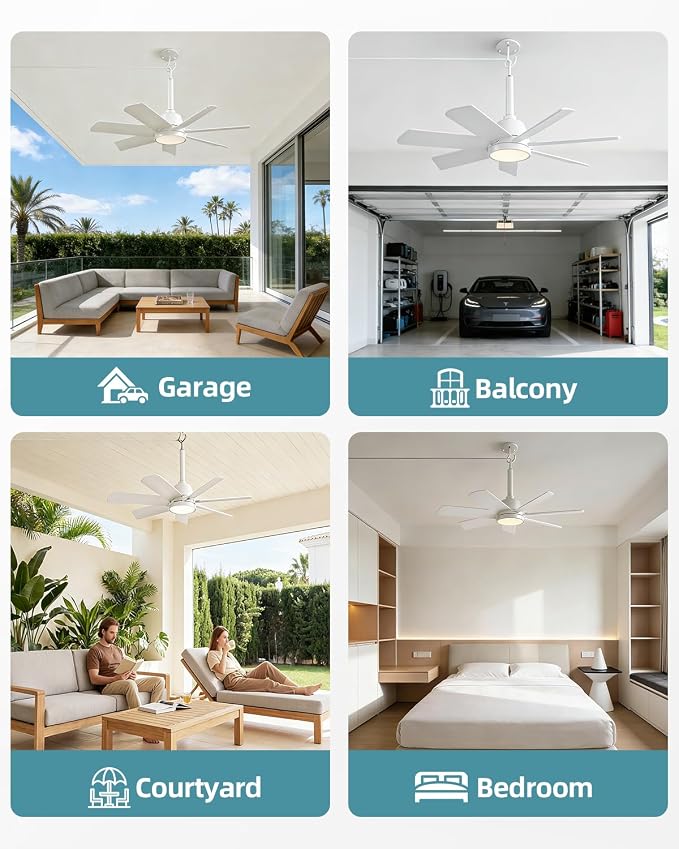 28'' Outdoor Ceiling Fans with Lights and Remote, LED Gazebo Hanging Fan with Hook, 3CCT 3000K-6500K Dimmable Gazebo Fan
