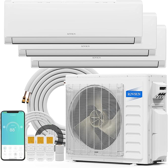 28000 BTU Tri Zone WIFI Mini Split AC/Heating System, 20 SEER2 3 Zone (9K/9K/9K) BTU Ductless Split Air Conditioner with
