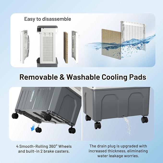 2800CFM Swamp Cooler, 8.3 Gal 3-in-1 Portable Evaporative Air Cooler with Remote, 120° Oscillation, 3 Speeds, 12H Timer, 6