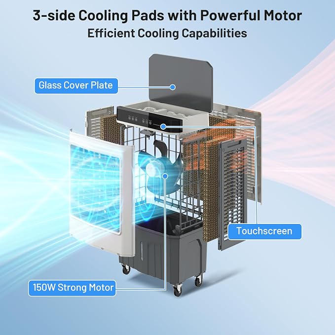 2800CFM Swamp Cooler, 8.3 Gal 3-in-1 Portable Evaporative Air Cooler with Remote, 120° Oscillation, 3 Speeds, 12H Timer, 6