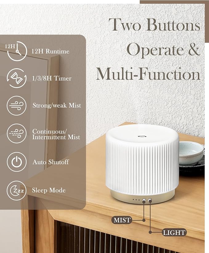 280ml Ceramic Essential Oil Diffuser,Ultrasonic Cool Mist Decorative Aromatherapy Diffuser with Auto Shut-Off,Quiet