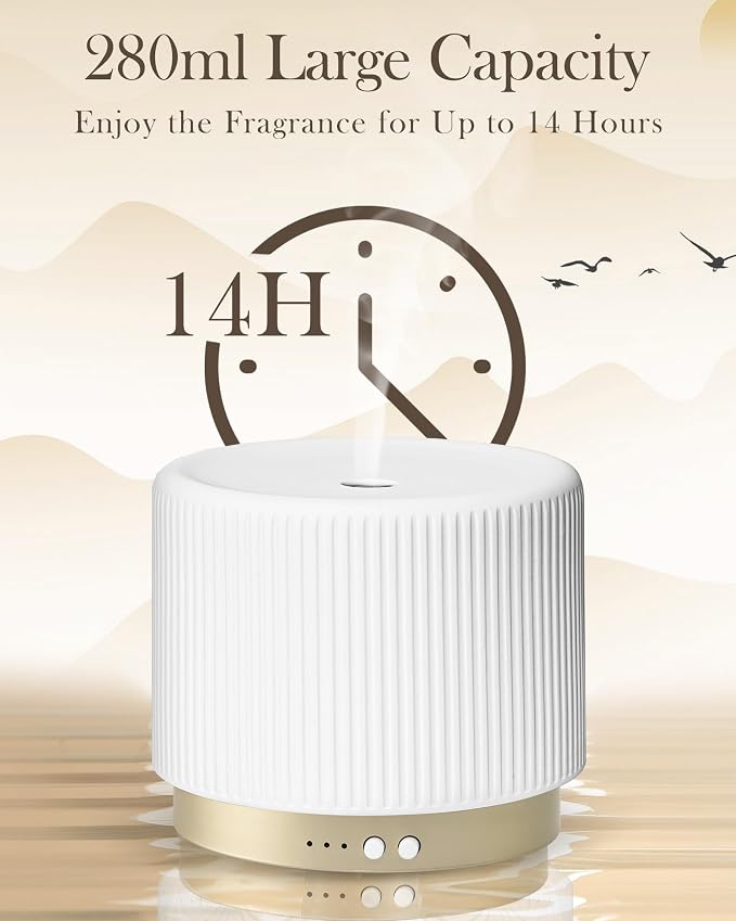 280ml Ceramic Essential Oil Diffuser,Ultrasonic Cool Mist Decorative Aromatherapy Diffuser with Auto Shut-Off,Quiet