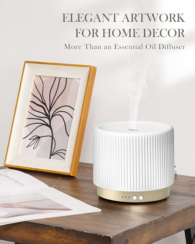 280ml Ceramic Essential Oil Diffuser,Ultrasonic Cool Mist Decorative Aromatherapy Diffuser with Auto Shut-Off,Quiet