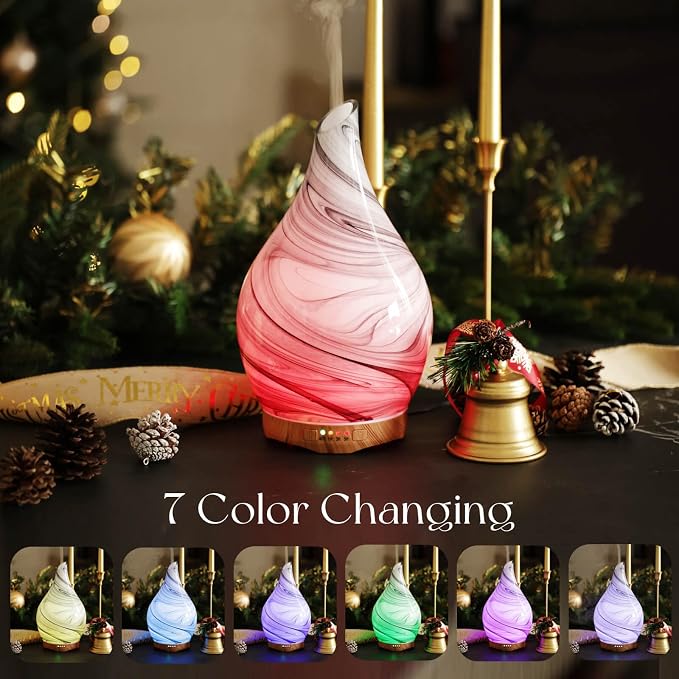 280ml Essential Oil Diffuser Glass Color Changing Aroma Air Diffusers Aromatherapy Ultrasonic Cool Mist Humidifier 7 Running