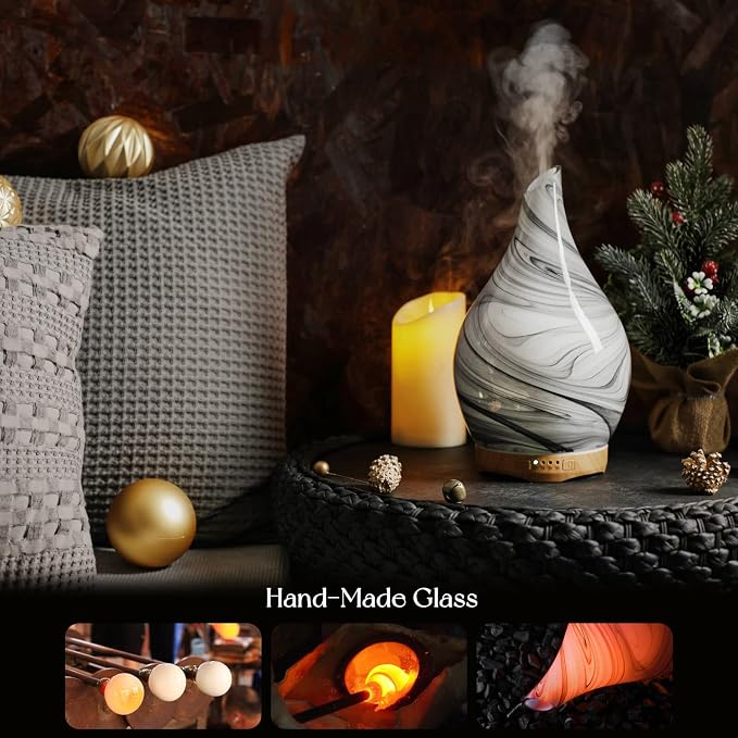 280ml Essential Oil Diffuser Glass Color Changing Aroma Air Diffusers Aromatherapy Ultrasonic Cool Mist Humidifier 7 Running