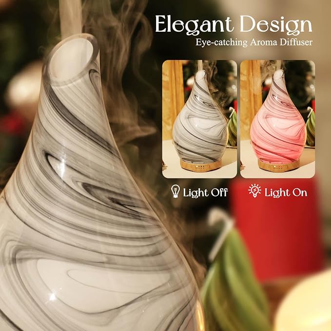 280ml Essential Oil Diffuser Glass Color Changing Aroma Air Diffusers Aromatherapy Ultrasonic Cool Mist Humidifier 7 Running
