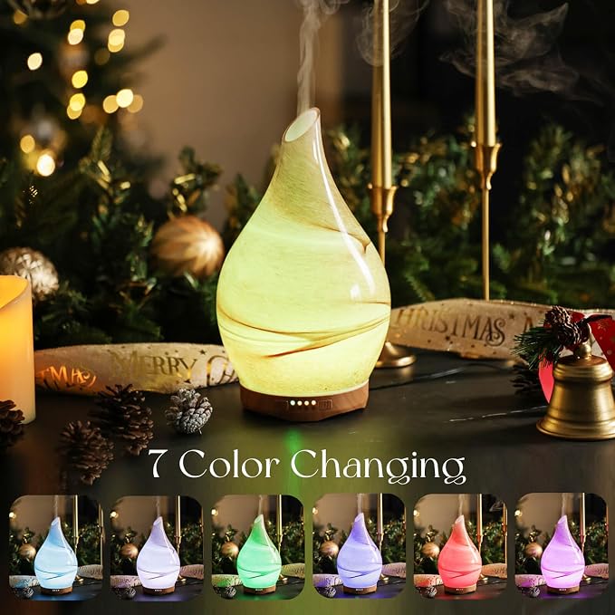 280ml Essential Oil Diffuser Glass Color Changing Aroma Air Diffusers Aromatherapy Ultrasonic Cool Mist Humidifier 7 Running