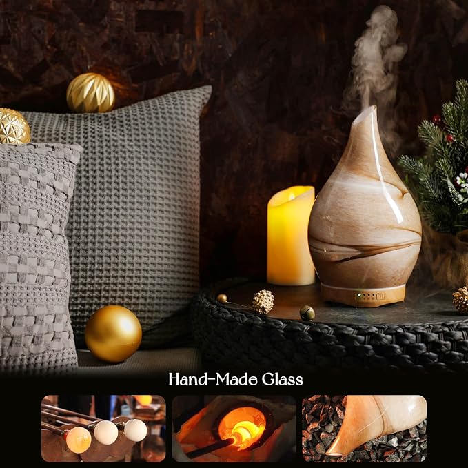 280ml Essential Oil Diffuser Glass Color Changing Aroma Air Diffusers Aromatherapy Ultrasonic Cool Mist Humidifier 7 Running