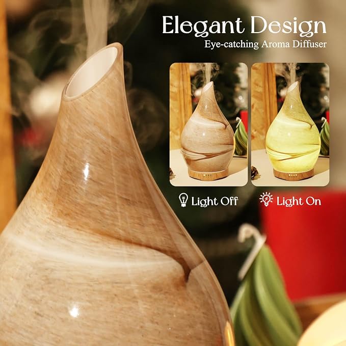 280ml Essential Oil Diffuser Glass Color Changing Aroma Air Diffusers Aromatherapy Ultrasonic Cool Mist Humidifier 7 Running
