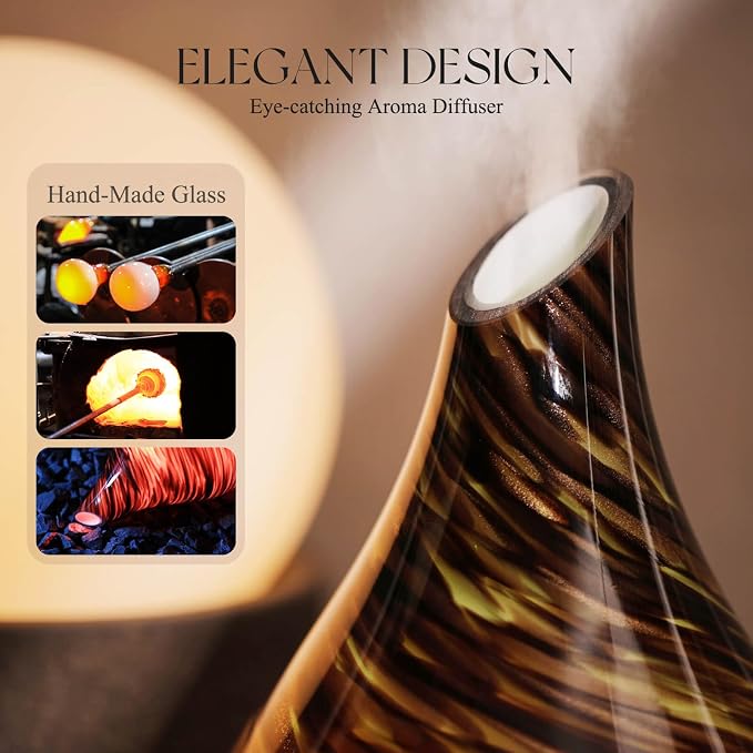 280ml Essential Oil Diffuser Glass Color Changing Aroma Air Diffusers Aromatherapy Ultrasonic Cool Mist Humidifier 7 Running