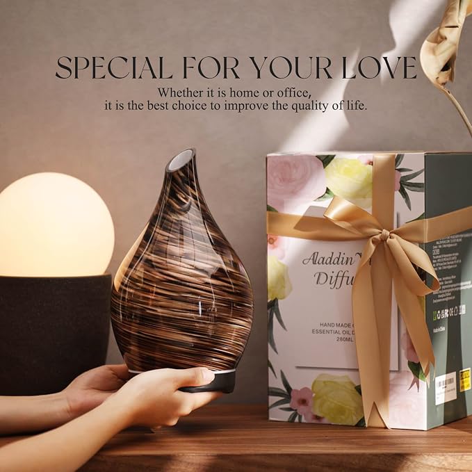 280ml Essential Oil Diffuser Glass Color Changing Aroma Air Diffusers Aromatherapy Ultrasonic Cool Mist Humidifier 7 Running
