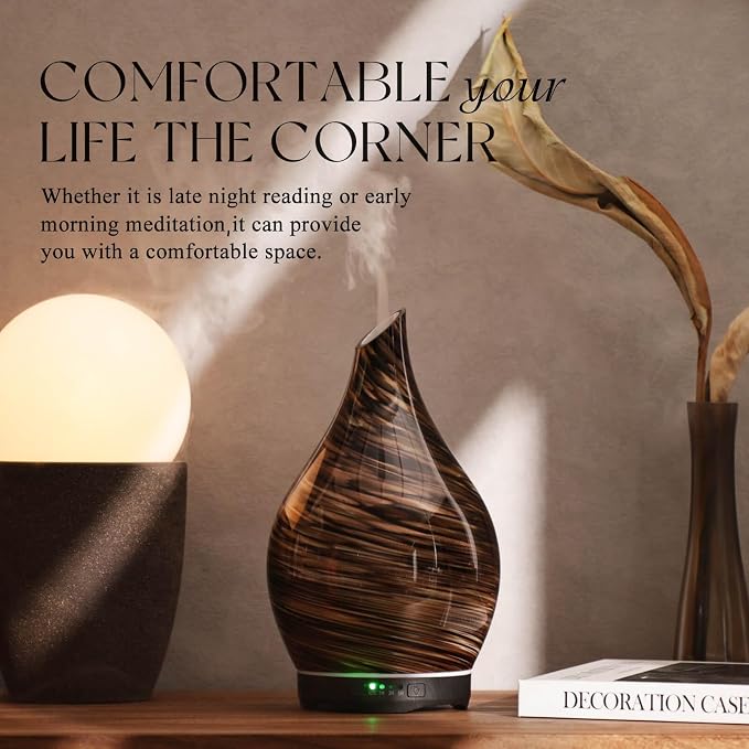 280ml Essential Oil Diffuser Glass Color Changing Aroma Air Diffusers Aromatherapy Ultrasonic Cool Mist Humidifier 7 Running