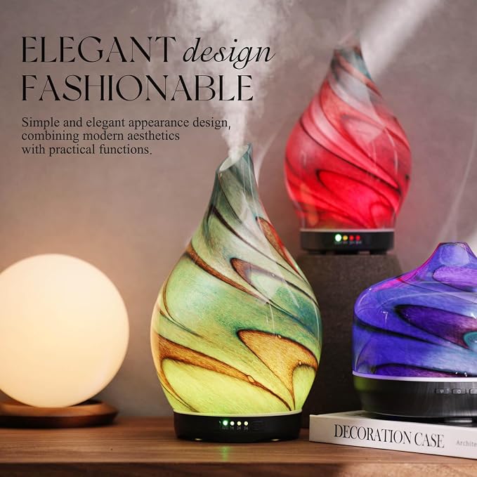 280ml Essential Oil Diffuser Glass Color Changing Aroma Air Diffusers Aromatherapy Ultrasonic Cool Mist Humidifier 7 Running