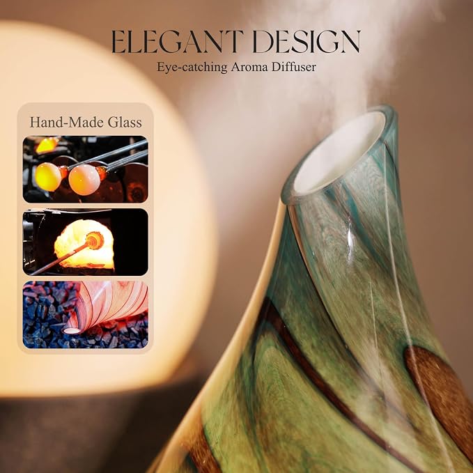 280ml Essential Oil Diffuser Glass Color Changing Aroma Air Diffusers Aromatherapy Ultrasonic Cool Mist Humidifier 7 Running