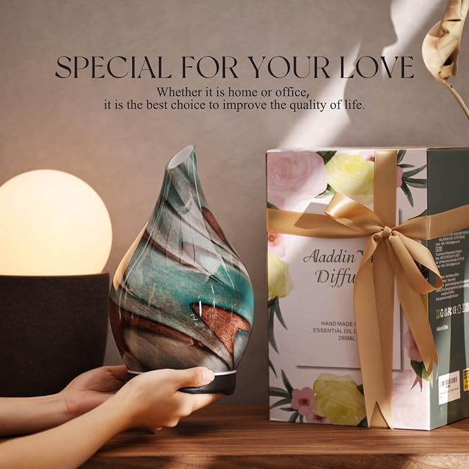 280ml Essential Oil Diffuser Glass Color Changing Aroma Air Diffusers Aromatherapy Ultrasonic Cool Mist Humidifier 7 Running