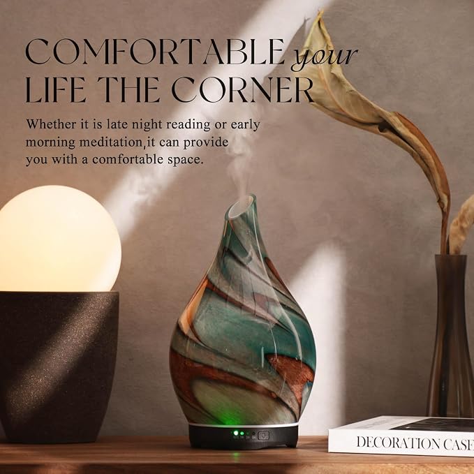 280ml Essential Oil Diffuser Glass Color Changing Aroma Air Diffusers Aromatherapy Ultrasonic Cool Mist Humidifier 7 Running