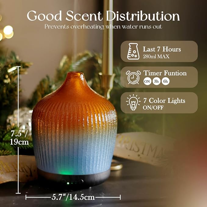 280ml Essential Oil Diffuser, Ultrasonic Cool Mist Humidifier with Color Changing, Auto Shut-Off, 6-10 Running Hours