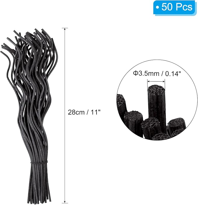 28CM/11Inch Rattan Reed Diffuser Sticks, 50 Pcs Rattan Wavy Refill Stick Aroma Fragrance Replacement for Home Hotel Office