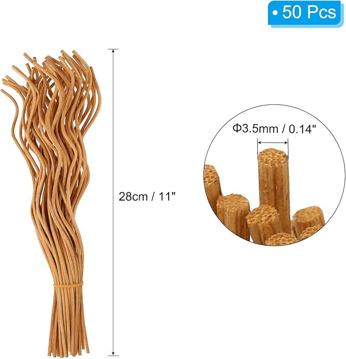 28CM/11Inch Rattan Reed Diffuser Sticks, 50 Pcs Rattan Wavy Refill Sticks Aroma Fragrance Replacement for Home Hotel Office