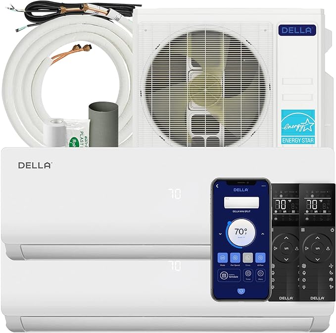 28K BTU ODU 20 SEER2, 2 Zone 12000 12000 BTU Mini Split AC, Work with Alexa and Wifi, 208-230V, Cools Up to 1100 Sq.Ft