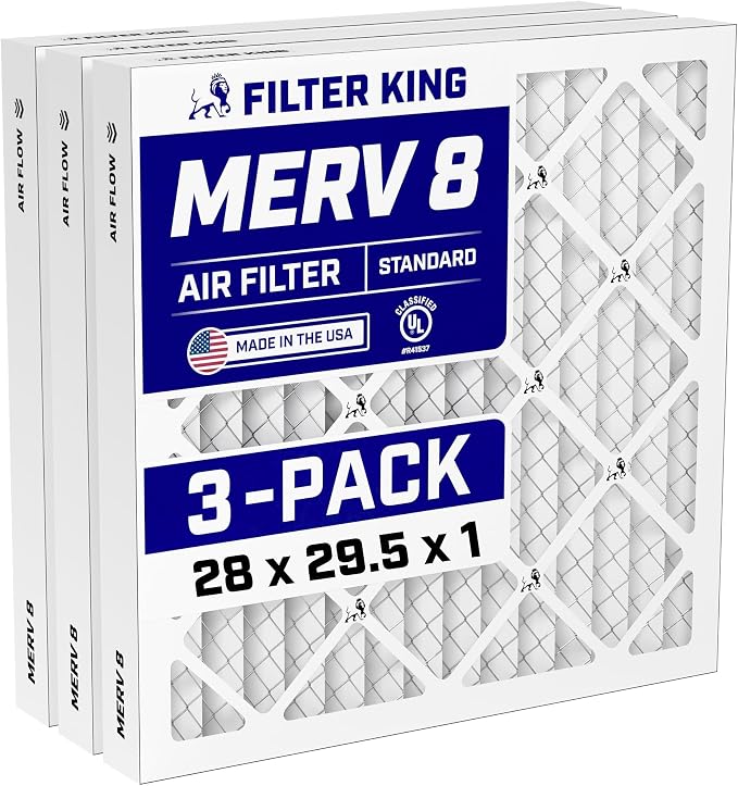28x29.5x1 Air Filter (MERV 8) (3-Pack) Dust & Allergy Control AC Furnace Filters, MADE IN USA, HVAC, Pleated