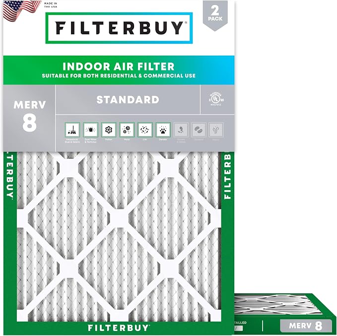 28x30x1 Air Filter MERV 8 Essential Dust & Allergy Defense (2-Pack), Electrostatic Pleated HVAC AC Furnace Filters