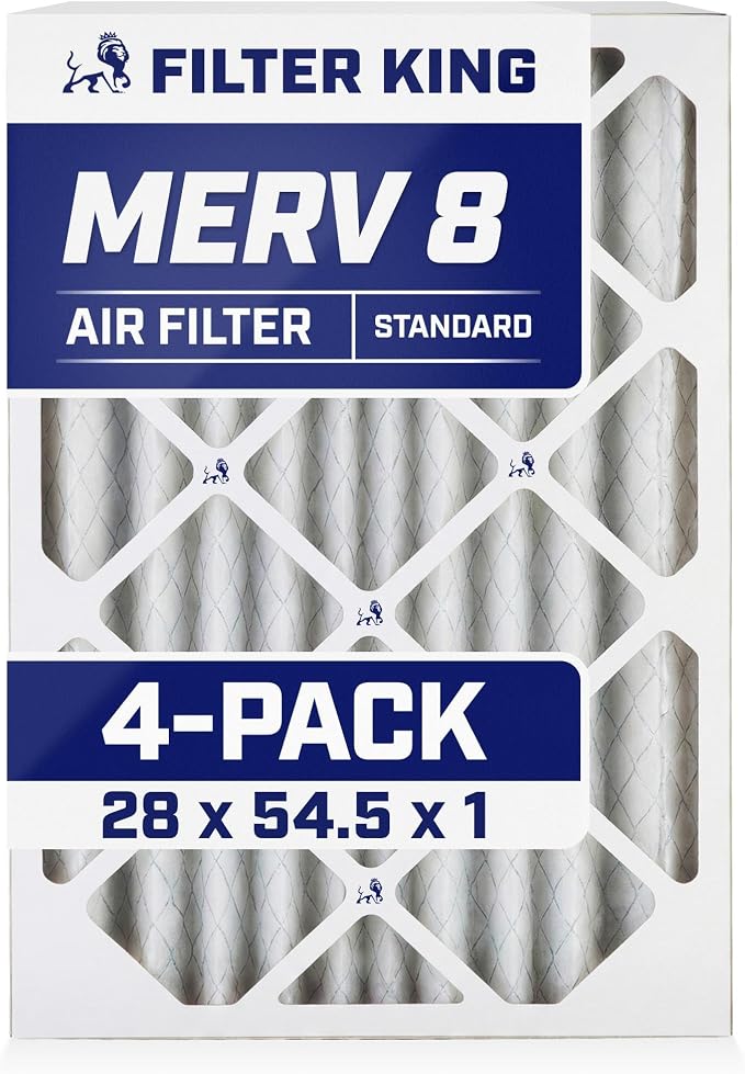 28x54.5x1 Air Filter (MERV 8) (4-Pack) Dust & Allergy Control AC Furnace Filters, MADE IN USA, HVAC, Pleated, product image
