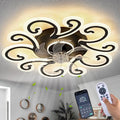 29" Black Flower Modern Ceiling Fan with Lights Remote Control, Low Profile Ceiling Fan with Light for Kitchen Bedroom Living
