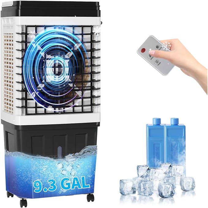 2953CFM Evaporative Air Cooler, 3-in-1 Portable Swamp Cooler with Cooling,Fan & Humidifier,120° Oscillation,3 Wind