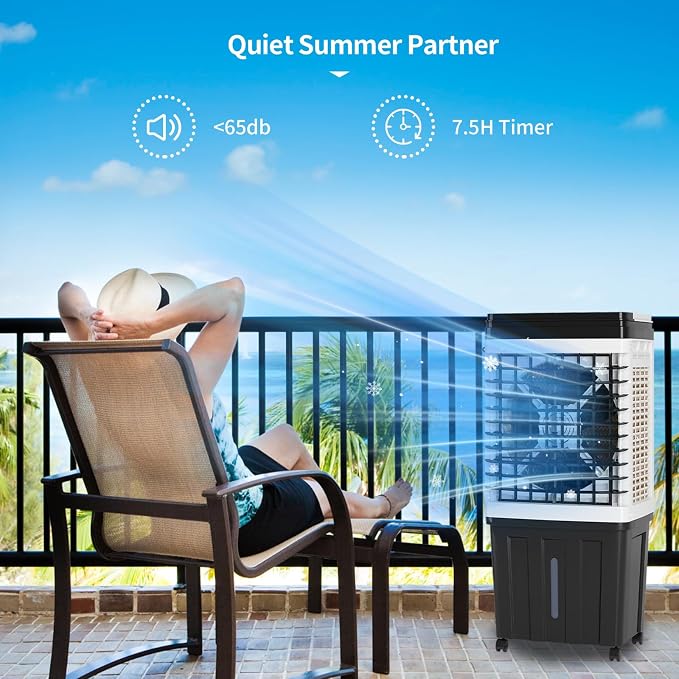 2953CFM Evaporative Air Cooler, 3-in-1 Portable Swamp Cooler with Cooling,Fan & Humidifier,120° Oscillation,3 Wind