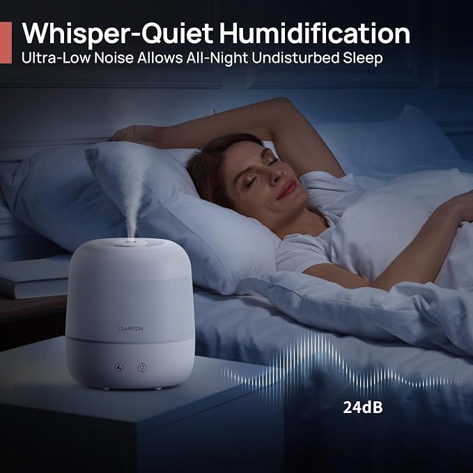 2L Cool Mist Humidifier for Bedroom with 360° Adjustable Nozzle, High and Low Mist Levels, Ultra-Low Noise, Light-Off, No