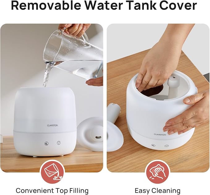 2L Cool Mist Humidifier for Bedroom with 360° Adjustable Nozzle, High and Low Mist Levels, Ultra-Low Noise, Light-Off, No