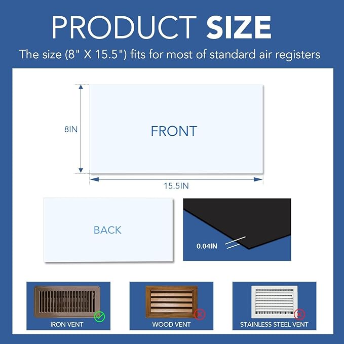 2Pack Strong Magnetic Vent Covers, Magnets for Home Floor Standard Air Register, 8" x 15.5" Magnetics for Floors Wall and