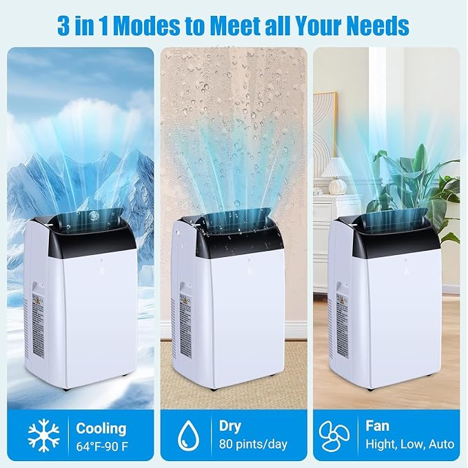 2Pcs 14000 BTU Portable Air Conditioner, Indoor AC Unit with Remote Control & Dehumidifier, Cools Up to 750 Sq. Ft., 3-in-1