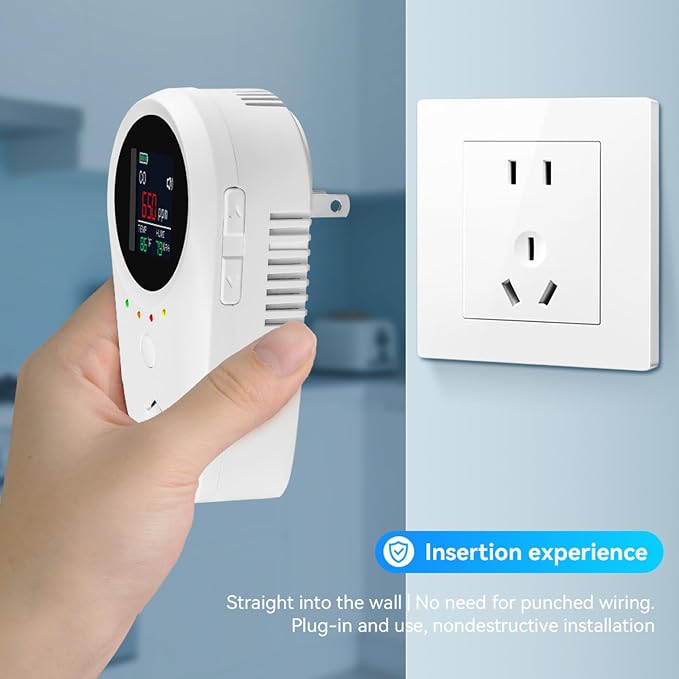 2PCS 5-in-1 Rechargeable Carbon Monoxide & Natural Gas Detectors with Temperature/Humidity LCD Display & 2000mAh Lithium-ion