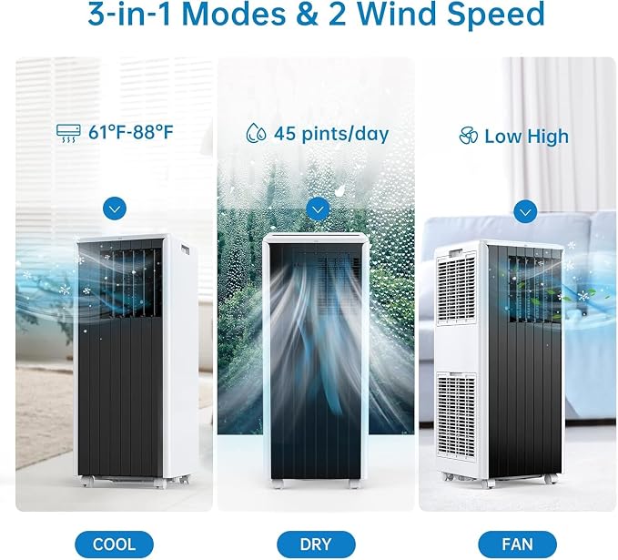 2PCS 8,000 BTU Portable Air Conditioner, Cools Rooms Up to 350 Sq.ft, 3-in-1 AC Unit with Dehumidifier & Fan, Quiet