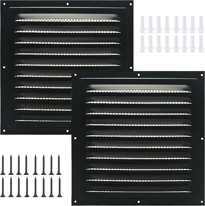 2pcs Attic Vent Soffit Vent Aluminum Wall Vent Metal Shed Vent Square Vent Louver Vent Grille with Built-in