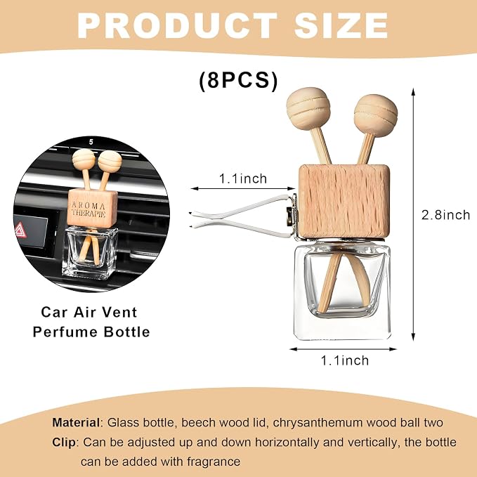 2PCS Car Diffuser Air Freshener Bottle, Refillable Empty Glass Perfume Bottles with Vent Clip, alternate product view 2